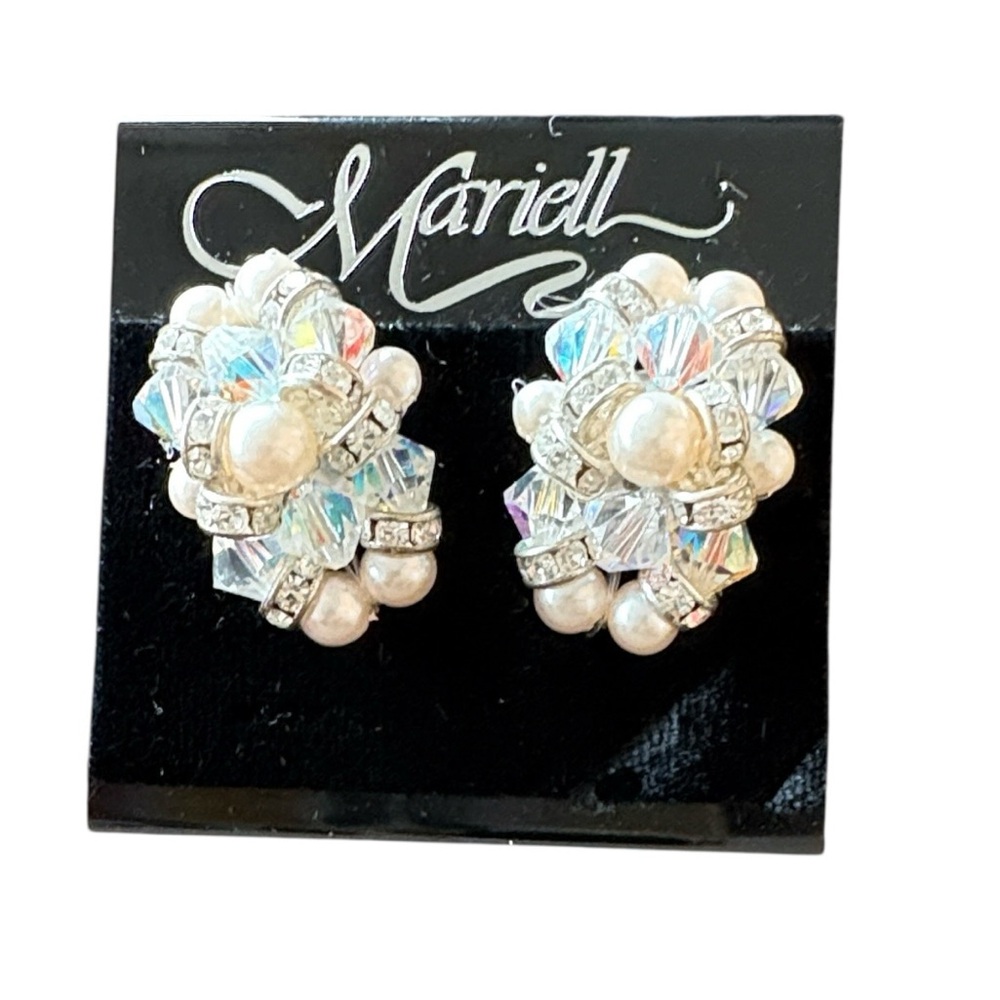 Mariell Silver and White Pearl Cluster Earrings